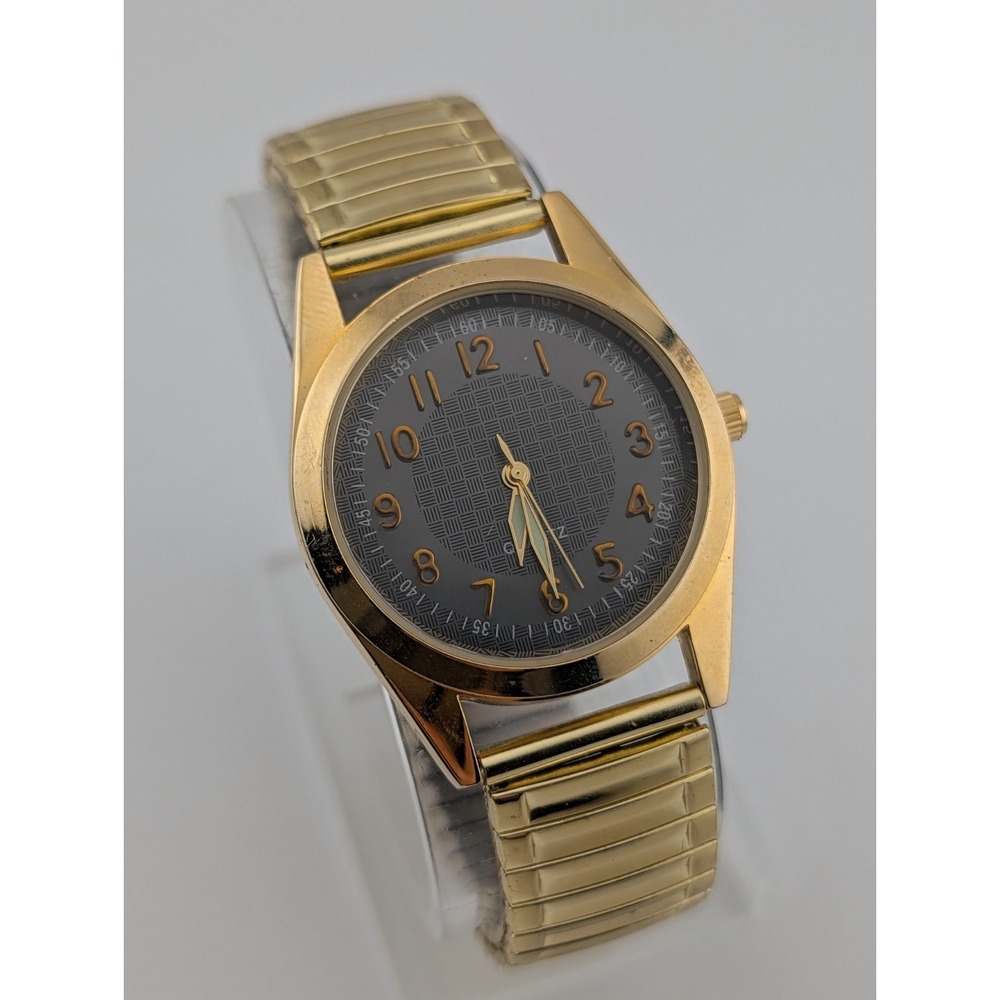 Puritan Men's Watch 34mm Case Black‎ Dial Gold Stretch Band- New Battery